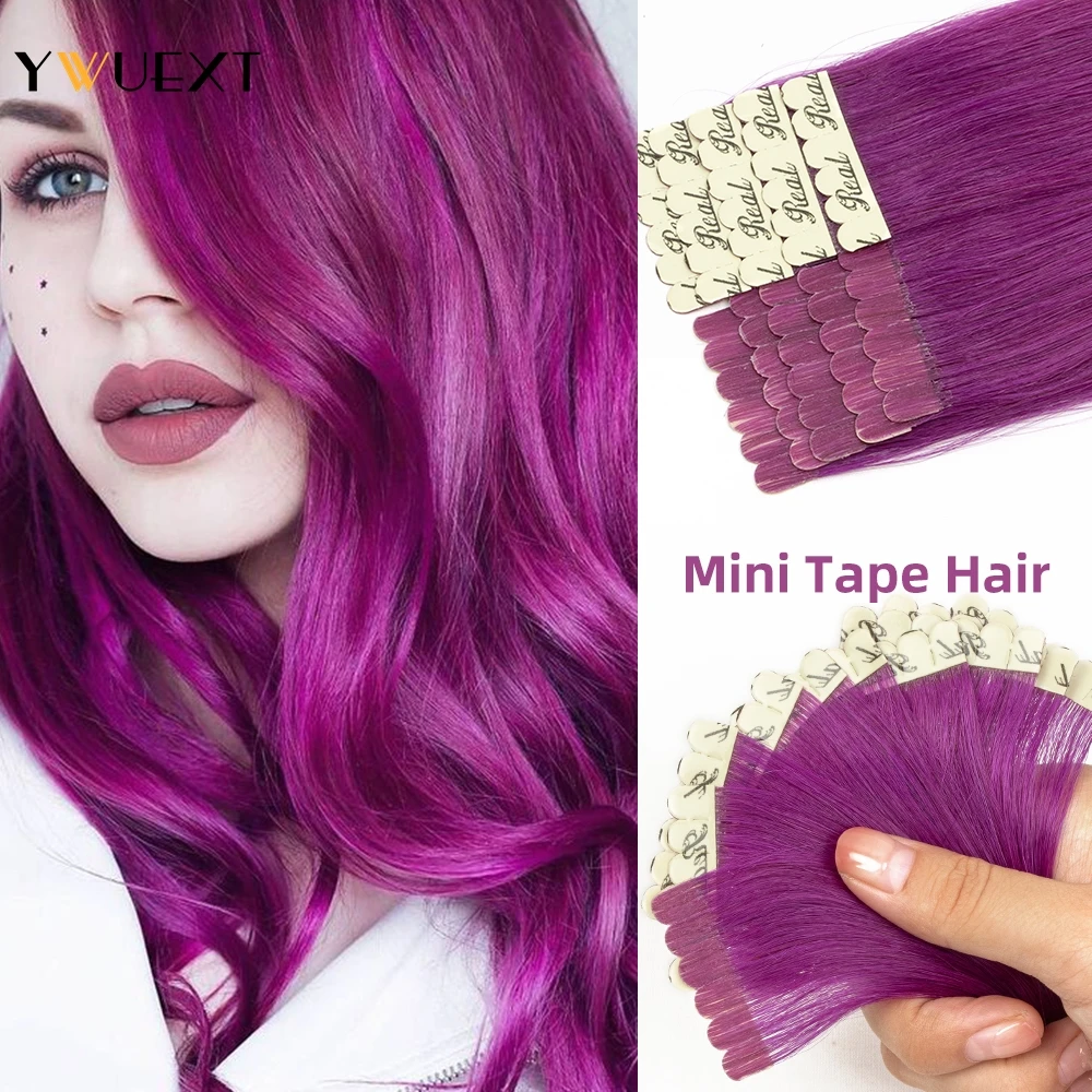 YWUEXT Фиолетовая мини-лента для наращивания волос Прямые 12