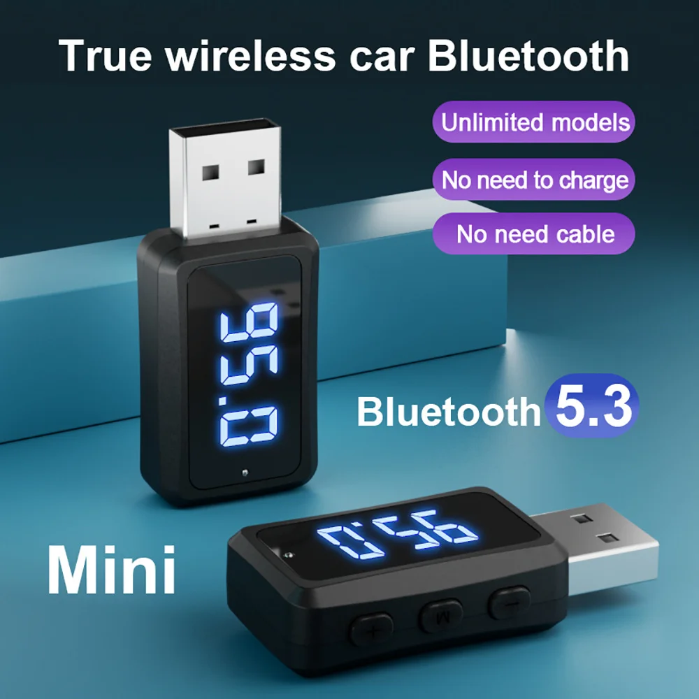Авто Bluetooth 5.3 FM Передатчик Приемник Громкая связь Вызов Мини USB Беспроводной адаптер Авто Аудио Со Светодиодным Дисплеем Для Автомобильного FM-радио