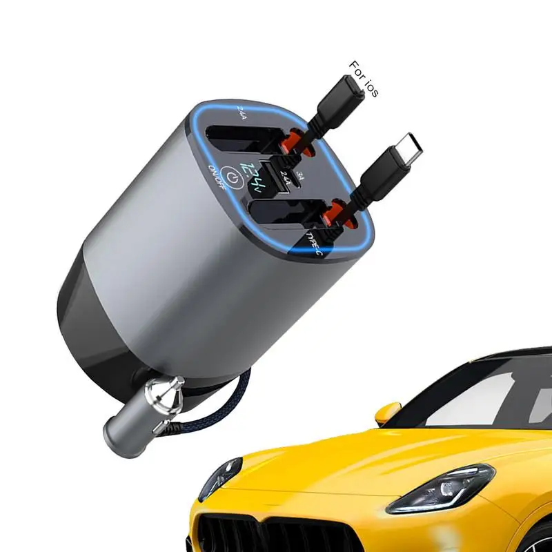  Автомобильное зарядное устройство для сотового телефона 5 в 1 Умное автомобильное зарядное устройство для сотового телефона с двойными выдвижными кабелями Автомобильный диффузор 100 Вт Автомобильное зарядное устройство для телефона