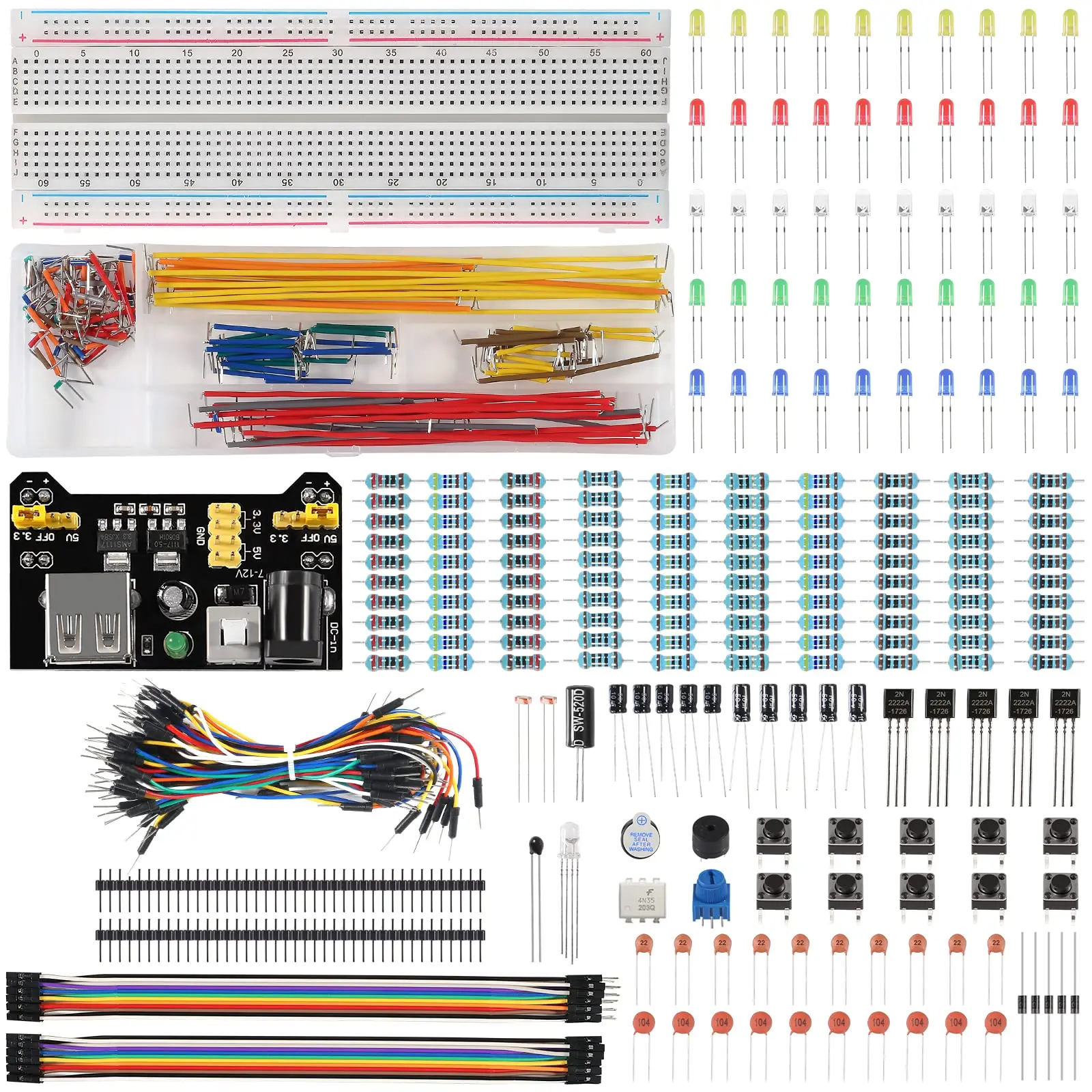 Базовый стартовый комплект электронных компонентов с макетной платой на 830 связующих точек, пакетом, блоком питания, для прототипа Arduino Raspberry Pi