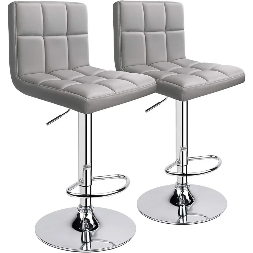  Барные стулья Современный регулируемый вращающийся барный стул из искусственной кожи со спинкой из 2 (светло-серый) Мебель для кафе без груза