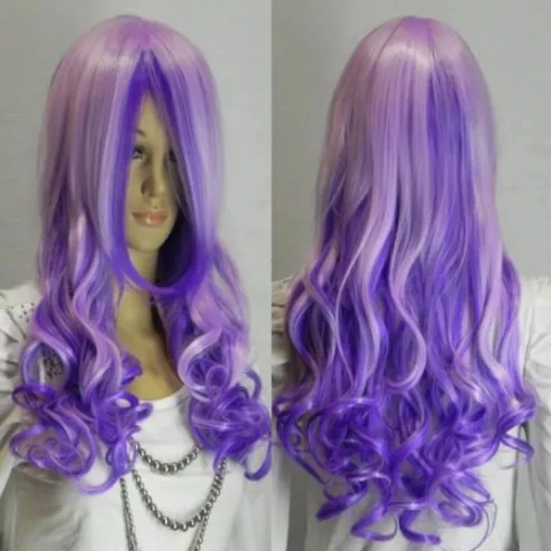 бесплатная доставка Новый красивый косплей длинные смешанные фиолетовые кудрявые волосы для женщин Рождество Хэллоуин Косплей Костюм Вечеринка Парики