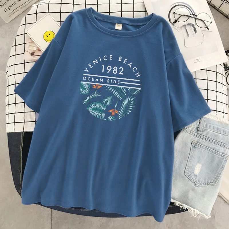 Венис-Бич 1982 Буквенный стиль Печать Женская футболка Свободные футболки с о-образным вырезом Мягкие повседневные футболки Топы Летняя брендовая одежда Женская