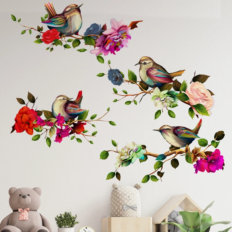  Ветвь Цветка Дерево Птица Узор Стена Наклейка Самоклеящиеся ПВХ Весенний Цветок Для Создания Красивой И Естественной Домашней Среды