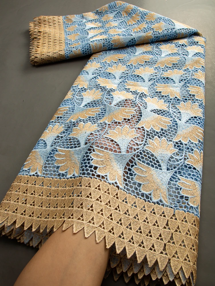 Высококачественная африканская гипюровая кружевная ткань нигерийская двухцветная водорастворимая кружевная ткань для свадебных женских платьев TY3465