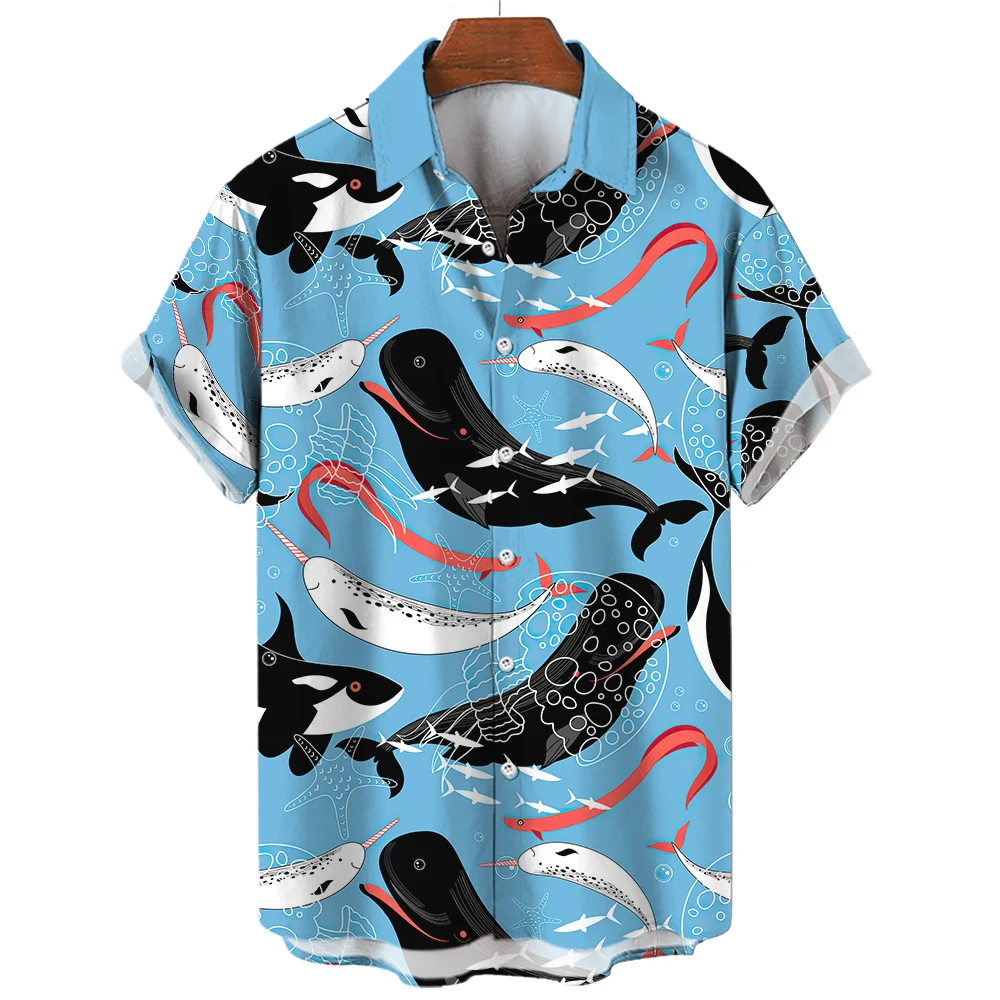 Гавайские рубашки для мужчин 3d Marine Life Print С коротким рукавом Летние повседневные топы Мода Мужская одежда Свободная мужская рубашка оверсайз
