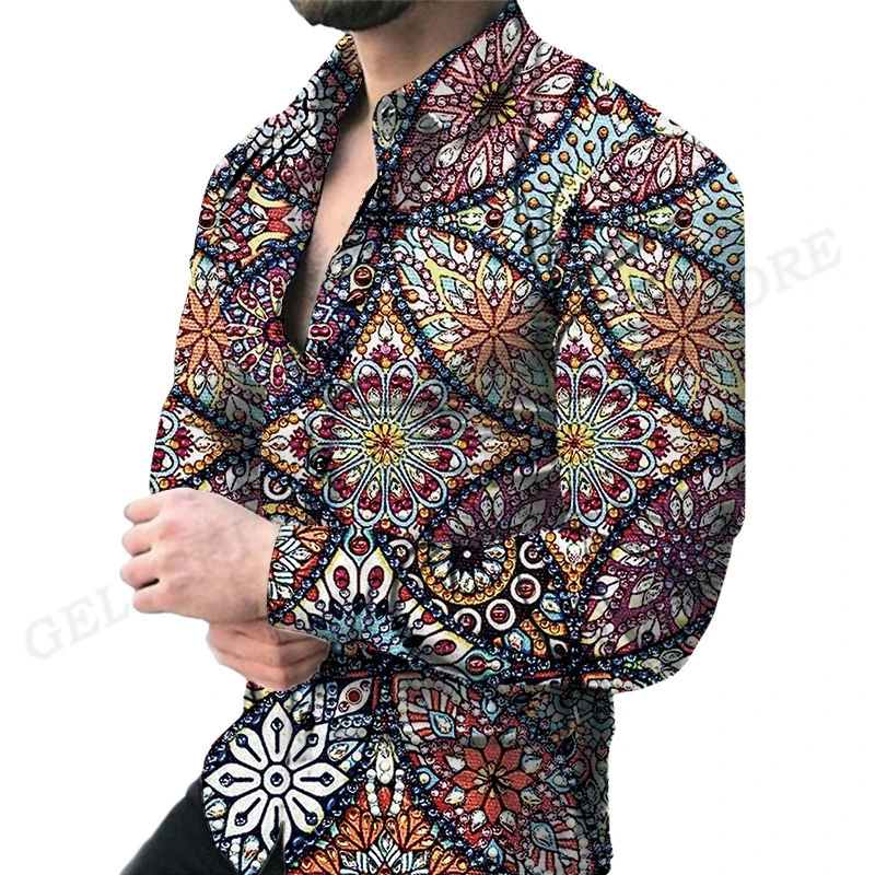 Гавайские рубашки Европейский шаблон 3d печатные рубашки Мужская модная рубашка Пляжная блузка с длинным рукавом Блузка призвания Мужская одежда