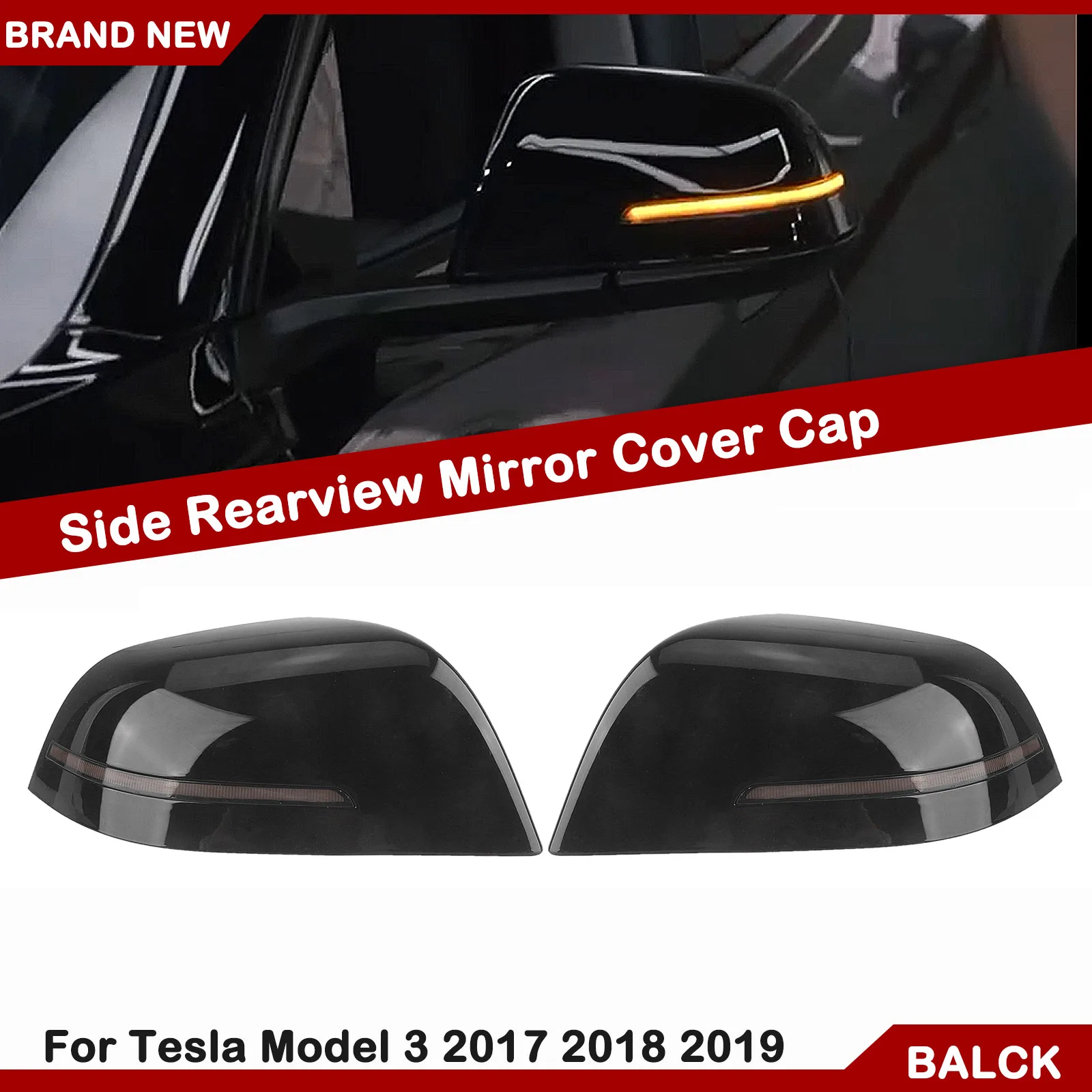  Глянцевая черная крышка автомобильного зеркала со светодиодной подсветкой Крышка заднего вида Корпус Чехол Зажим На Tesla Model 3 2017-2023