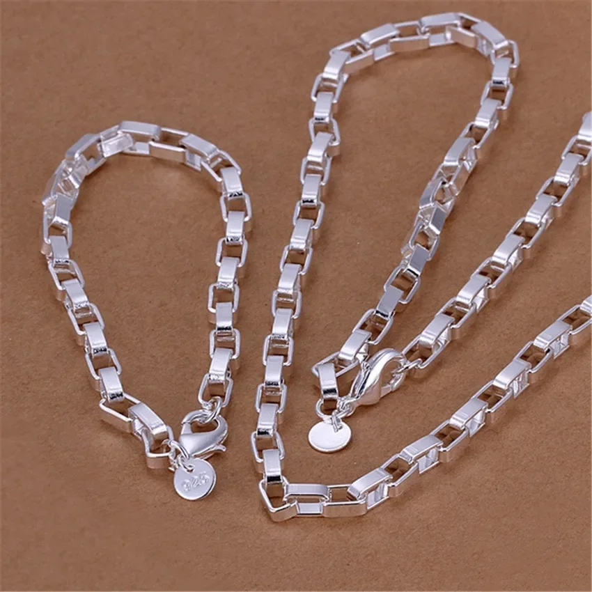 горячий посеребренный набор ювелирных изделий модный европейский стиль большая прямоугольная сетка геометрия цепочка ожерелье браслеты S126