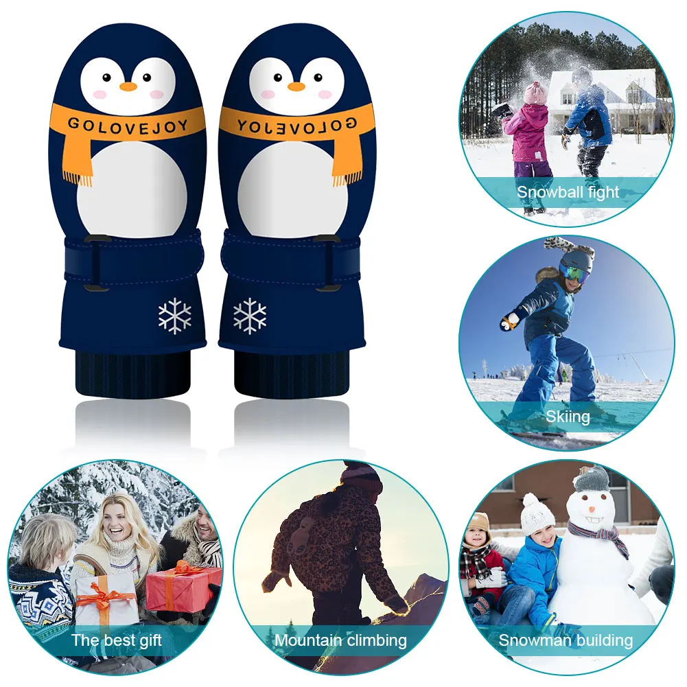 Детские лыжные перчатки Мультяшный пингвин Палец Теплые зимние перчатки Противоскользящее покрытие Термальная лыжная варежка Adjust Сноуборд Лыжное снаряжение