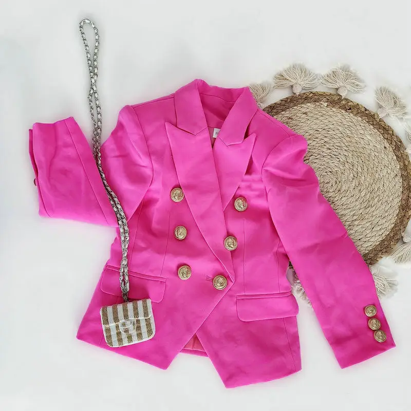 Детские осенние пальто для девочек Розовые повседневные блейзеры с длинным рукавом Верхняя одежда Детская мода Двубортный блейзер на пуговицах Куртки