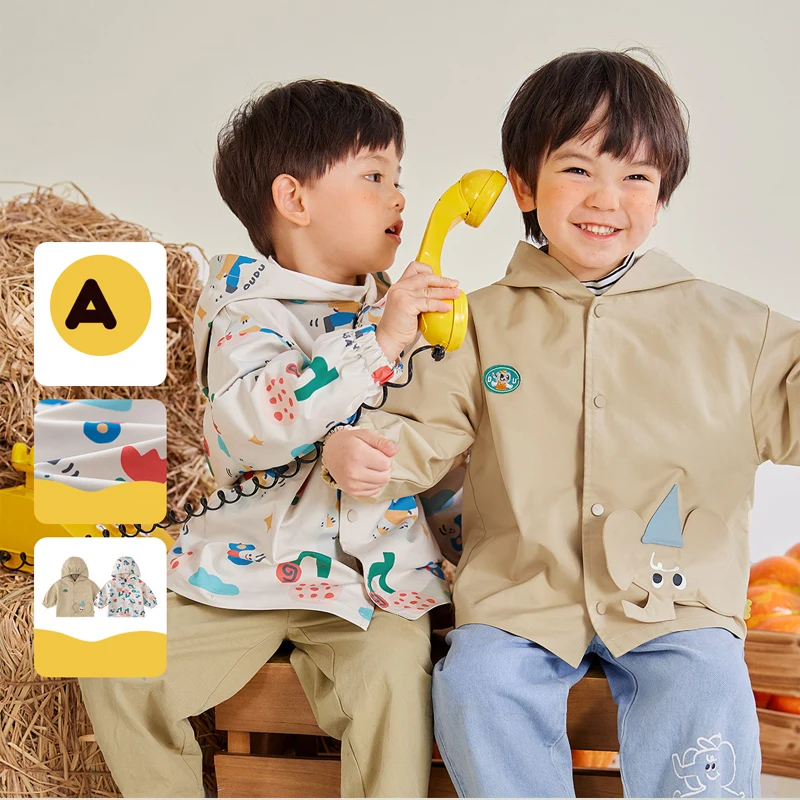 Детское пальто с капюшоном Весна и осень Милый детский мультяшный принт с длинным рукавом Модный топ для мальчиков