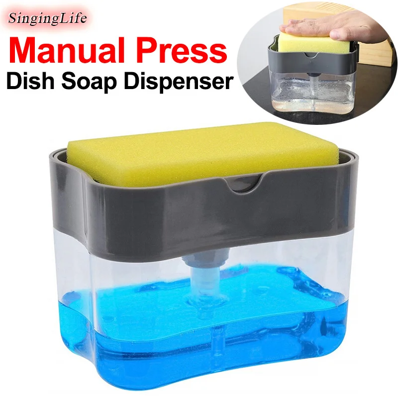 Дозатор средства для мытья посуды с держателем губки Дозатор жидкого мыла Дозатор кухонного мыла Ручной контейнер для чистки жидкости