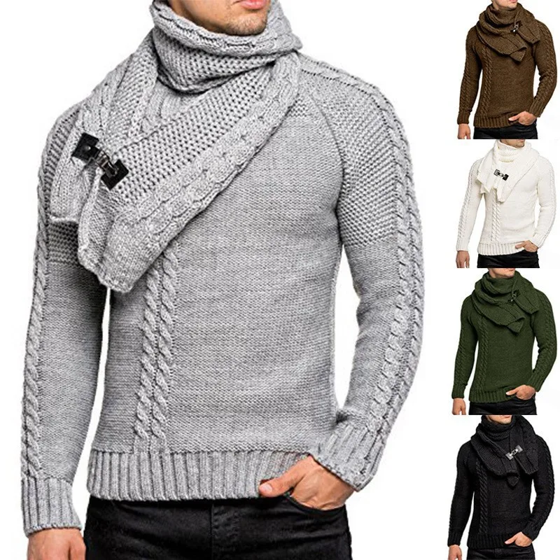 Европейский и американский 2023 Осень / Зима Мужская мода Шея Съемный пуловер Однотонный свитер