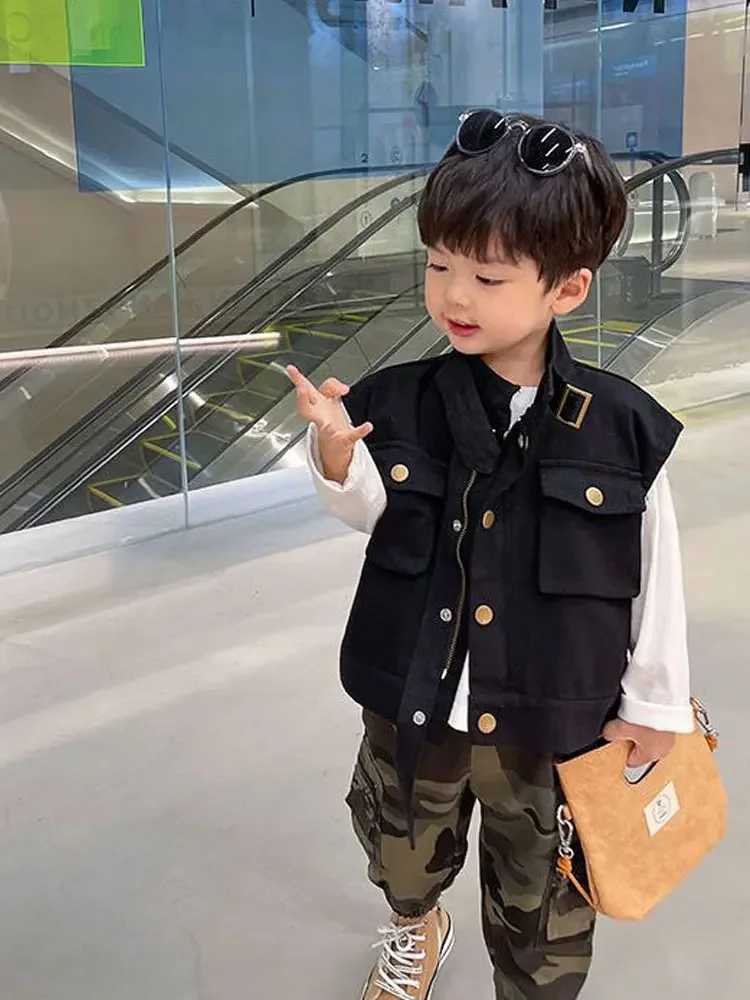 Жилет для мальчика Весна и осень Новый корейский стиль Рабочая одежда для мальчиков Детская весна Пальто в западном стиле