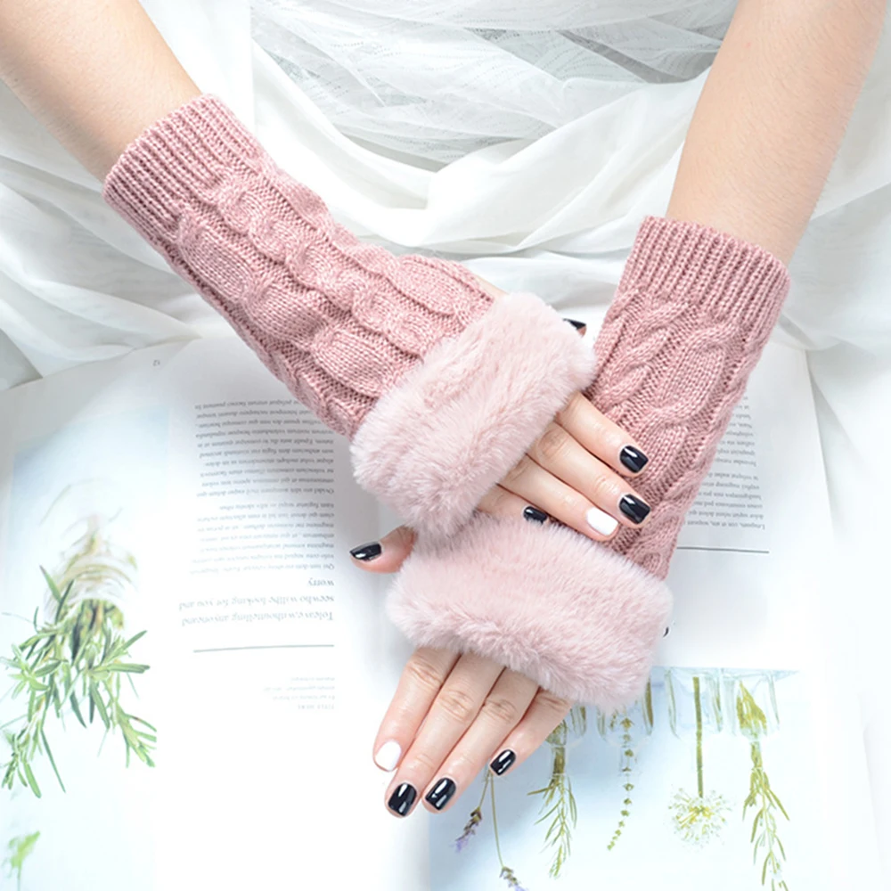  Зимние теплые вязаные перчатки с сенсорным экраном Женщины для кемпинга на открытом воздухе Велоспорт Рыбалка Согреватель рук Вязаные шерстяные перчатки с половиной пальца