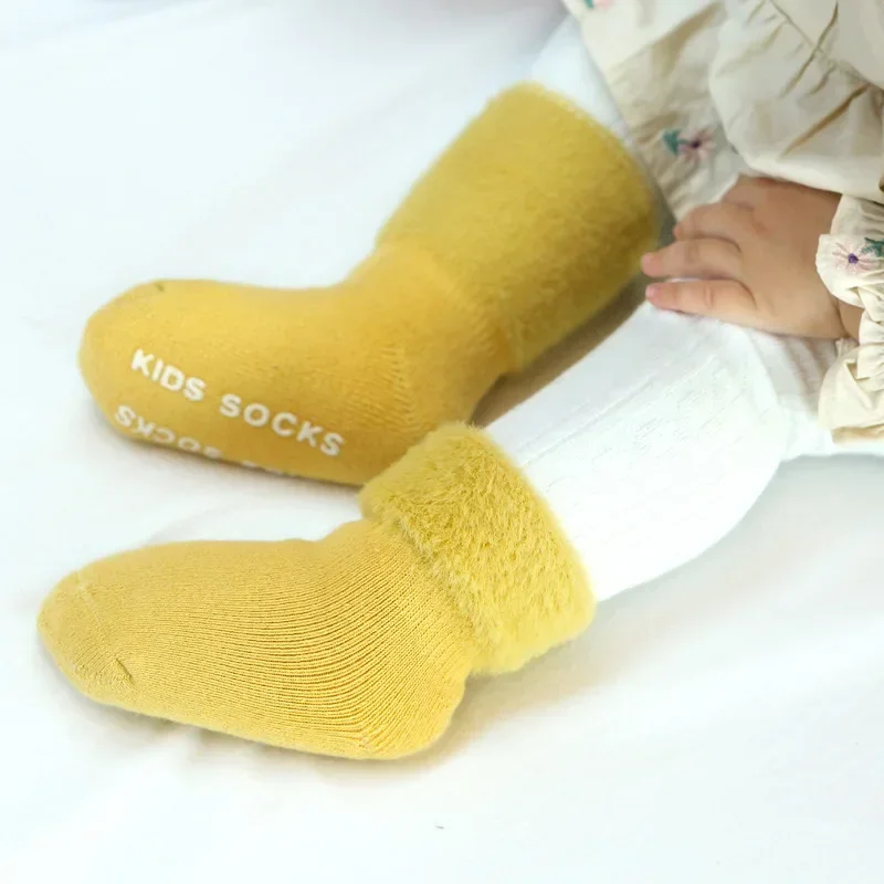  Зимний теплый носок для новорожденных Simplicity Однотонный носок теленка для малышей Мальчик Девочка Милый Осень Термовата Утолщение Хлопок Детский носок