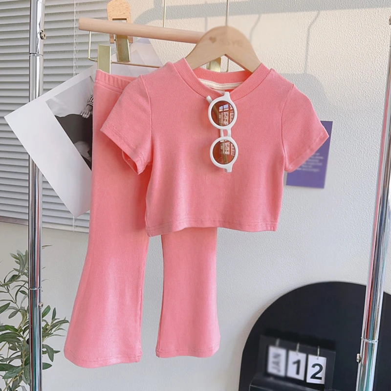 Комплекты одежды для девочек Летний наряд Футболка для малышей с коротким рукавом Топы + Брюки Набор Симпатичные детские брюки Повседневная одежда Костюмы 3-9T
