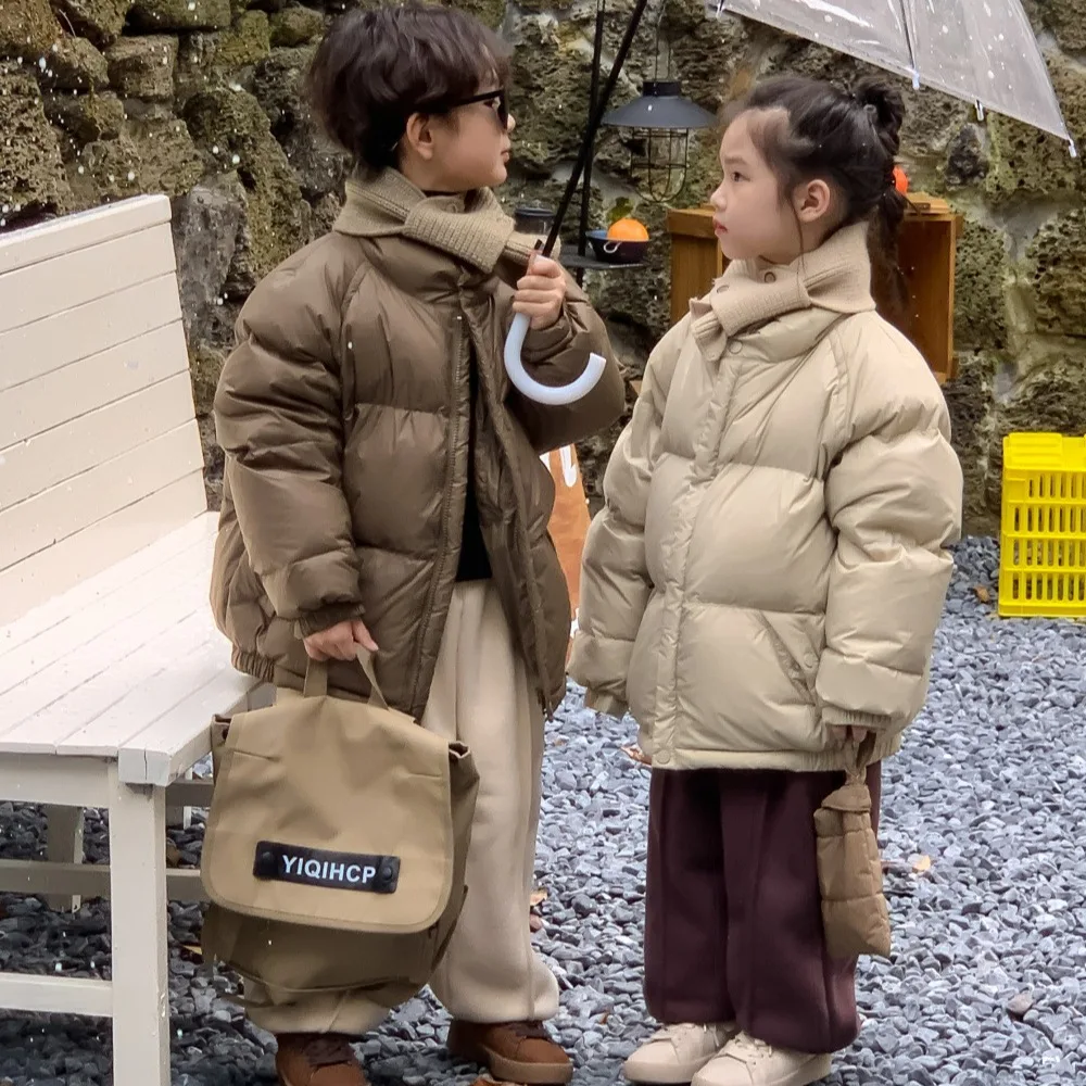 Корейский зимний пуховик 2023 года для детей и мальчиков утолщенный теплый твердый детский мальчик короткое пальто свободный универсальный пуховик для малышей мальчик верхняя одежда