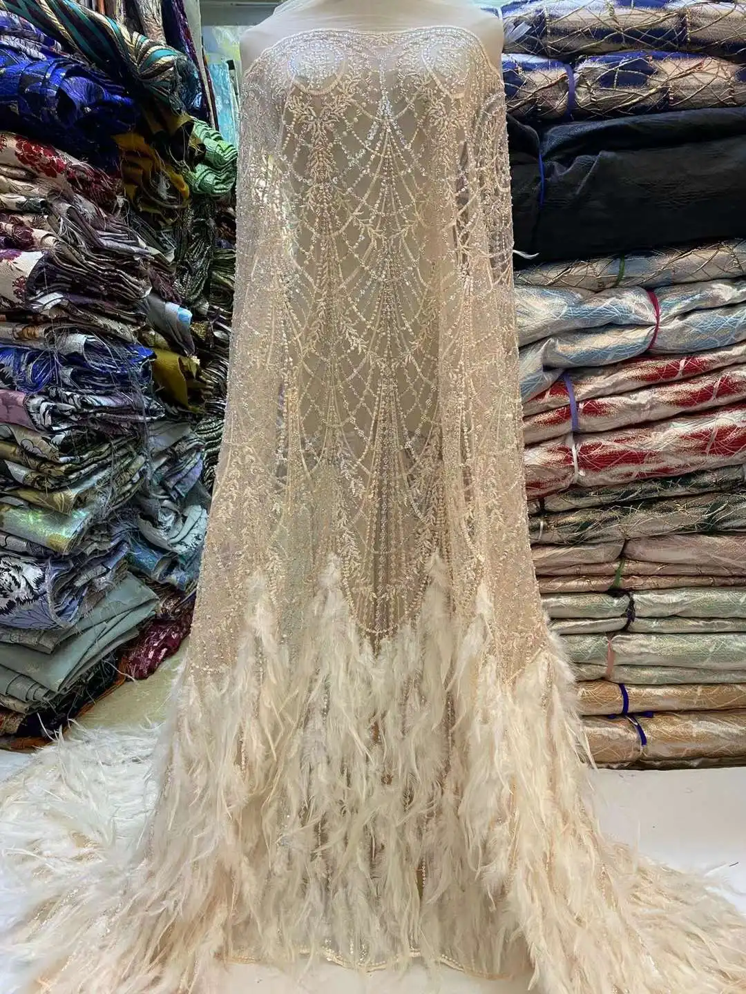 красивые перья ручной работы с 3D вышивкой перьями французская сетчатая пряжа кружево африканская нигерийская ткань для вечерних платьев свадьба