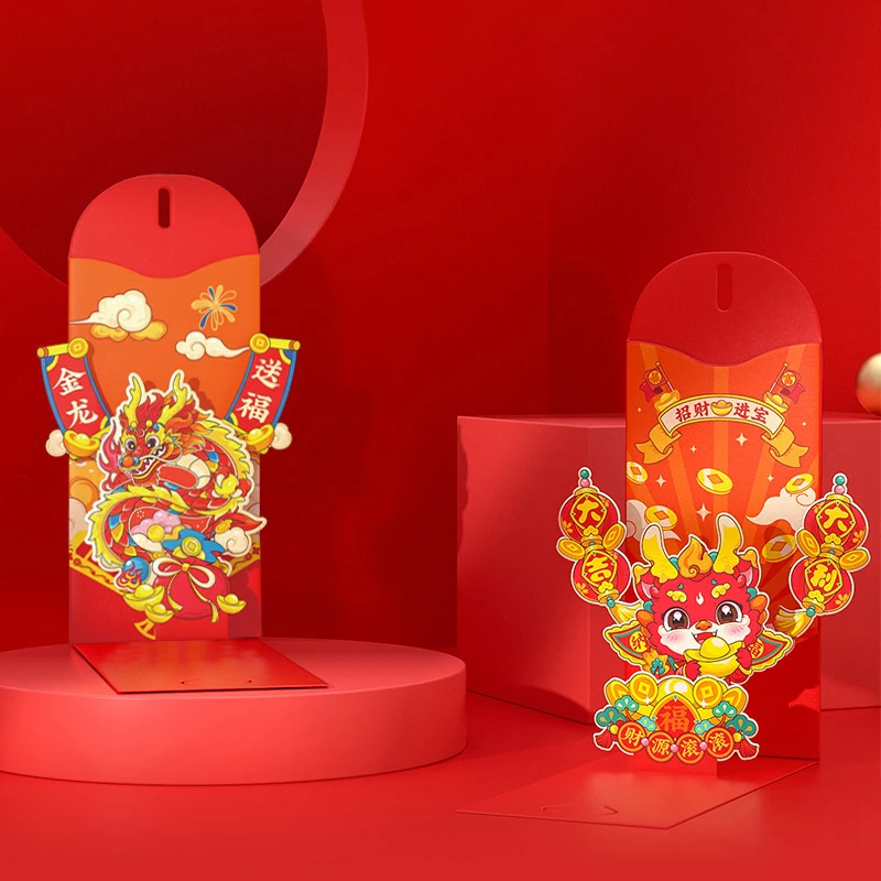 Красные конверты года Китайского Дракона 2024 Красный карман для денег Весенний фестиваль Счастливые деньги Карманные лунные новогодние принадлежности