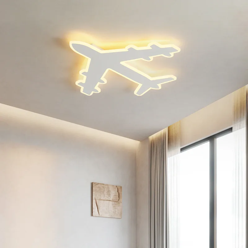 креативный современный белый металлический потолочный светильник в форме самолета, украшение детской комнаты, украшение спальни, светодиодные светильники с затемнением