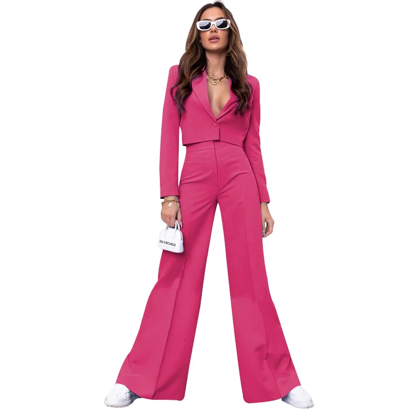 Летние женские костюмы Комплект Короткий блейзер + брюки с высокой талией Выпускное платье Повседневный топ + широкие брюки Офисные куртки Комплекты в наличии