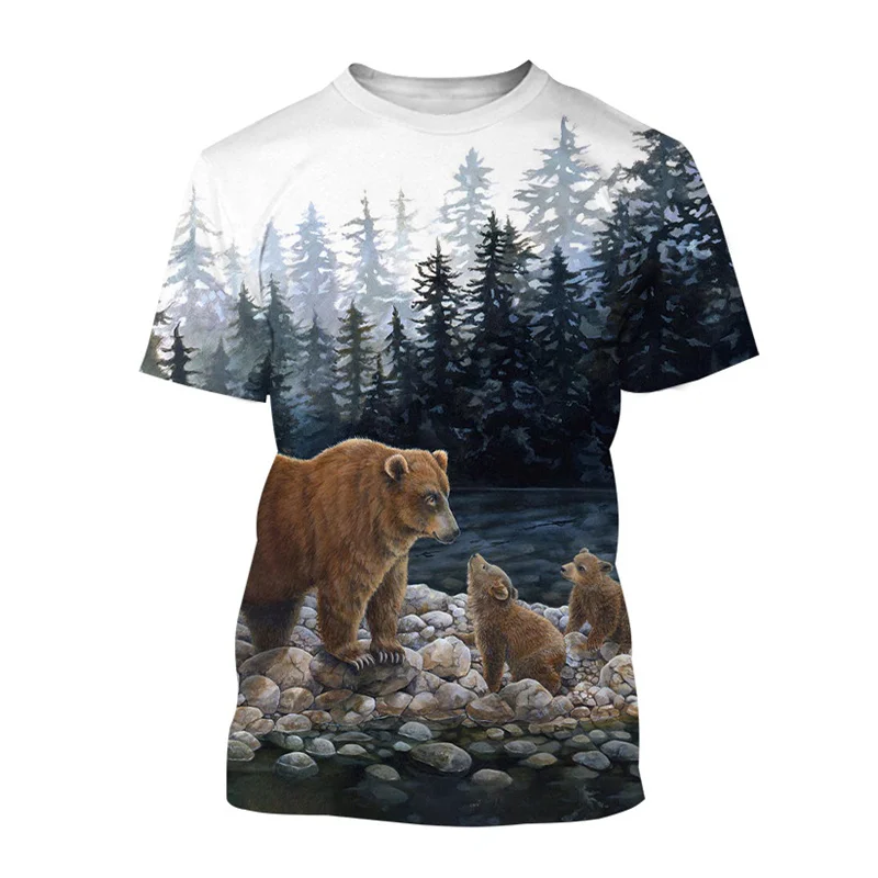 Летняя 3D-печать Животные Гриззлис, футболка, мода, личность, коричневый медведь, футболки с круглым вырезом, мужские футболки с короткими рукавами, футболки для отдыха