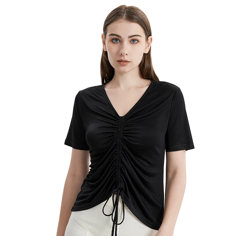 Летняя женская шикарная 100% шелковая футболка для женщин верхняя одежда на шнурке YAMI0042 M L XL 2XL 3XL