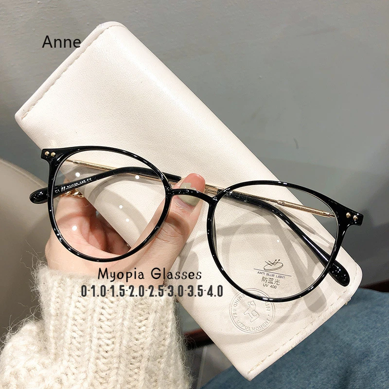 Люкс Бренд Круглые очки для близорукости Очки с блокировкой синего света Женщины Мужчины Очки ближнего зрения по рецепту Диоптрии от 0 до -4.0