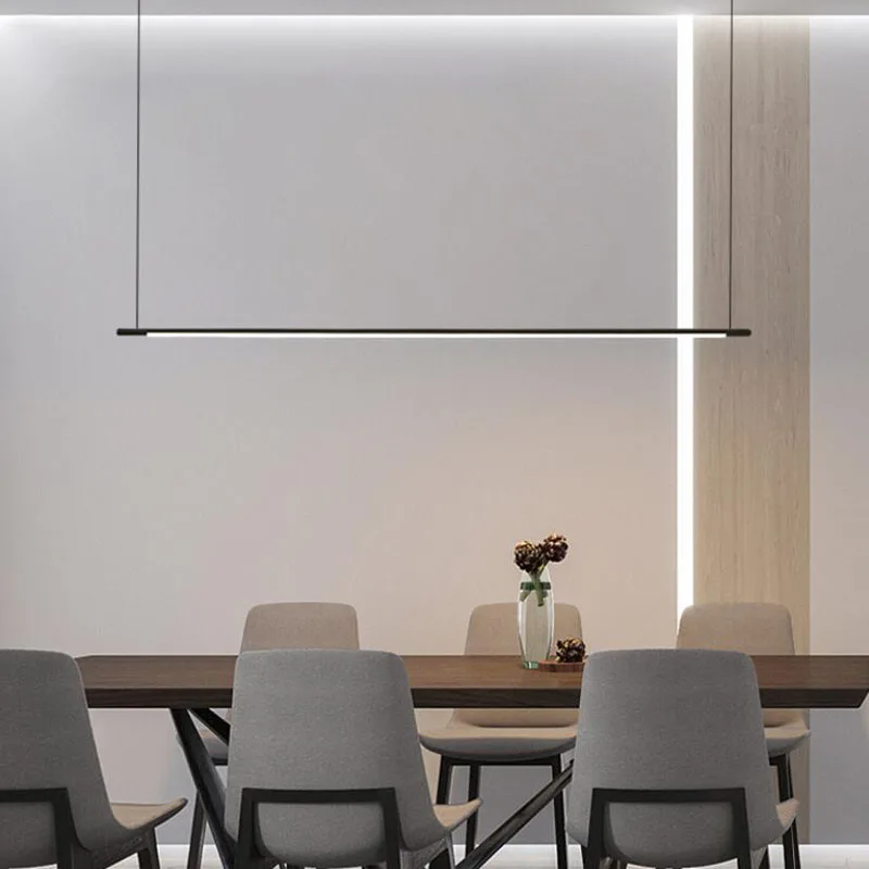 Люстра для столовой, простые, современные минималистичные линии, скандинавский обеденный стол, свет, креативная барная стойка, дизайнерские лампы с длинной полосой