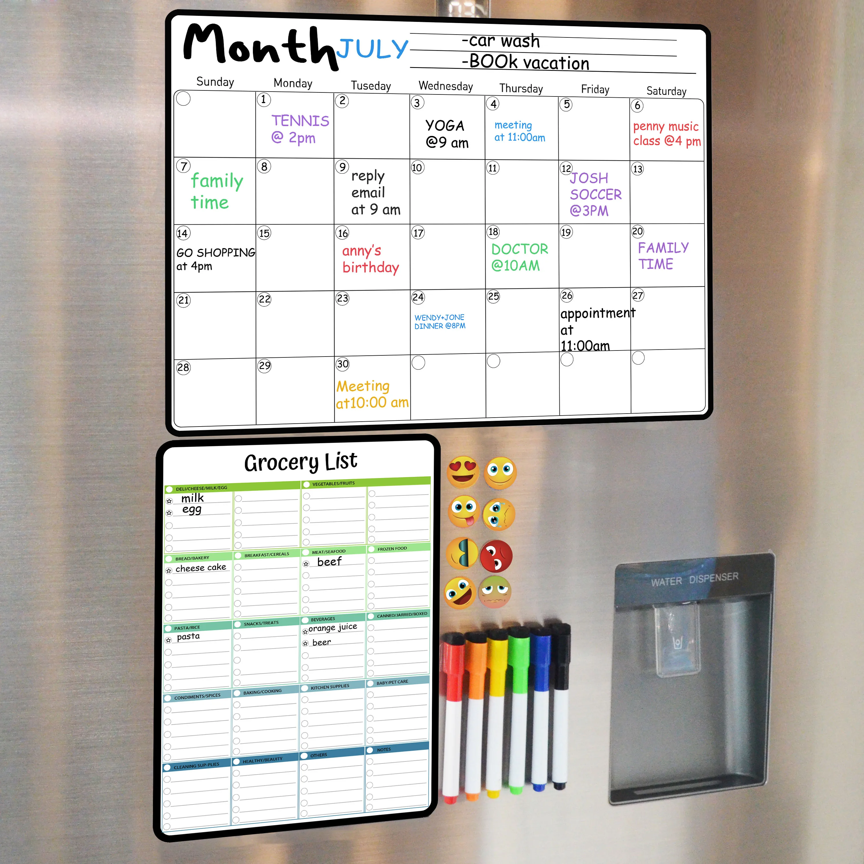 Магнитный лист для доски для кухонного холодильника Многоцелевой холодильник Еженедельный календарь на белой доске для планирования меню с 8 ручками