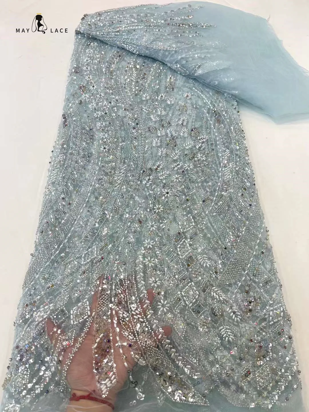 МАЙСКОЕ КРУЖЕВО Африканские пайетки Кружевная ткань из бисера 2023 Высококачественная последовательная вышивка Французская нигерийская кружевная ткань для свадебного платья