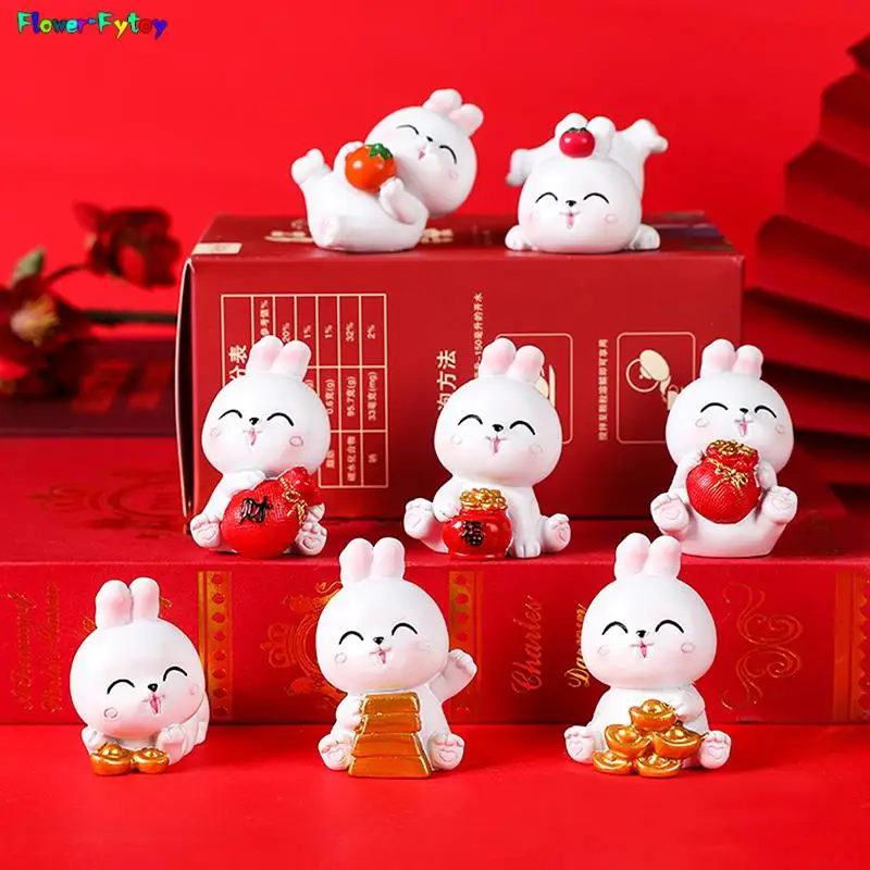 Мини Китайский 2023 Новый год Смола Маленький кролик Kawaii Настольный орнамент Кролик Зодиак Креативное украшение торта Микро Пейзаж