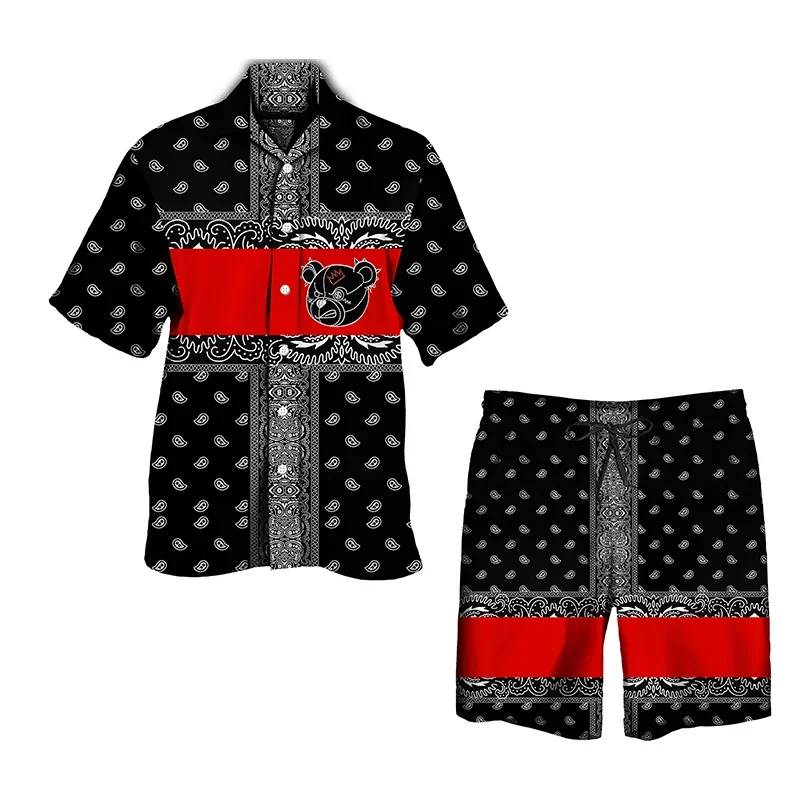 Мода Мужчины Принт 2 шт. Костюм 3D печать Рубашка Пляжные шорты Оверсайз роскошный набор из 2 шт. Отпуск Гавайская уличная одежда Модные мужские костюмы