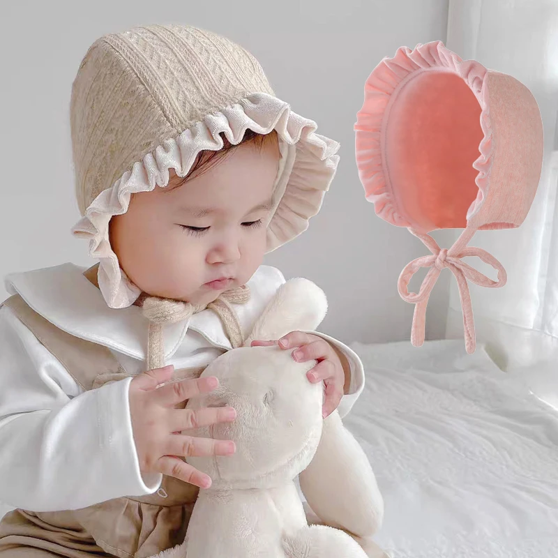 Мода Новорожденный Малыш Симпатичная вязаная шапка Однотонная шляпа принцессы Милая шапка для девочек с оборками Весенняя и осенняя детская шапочка 5M-2Y
