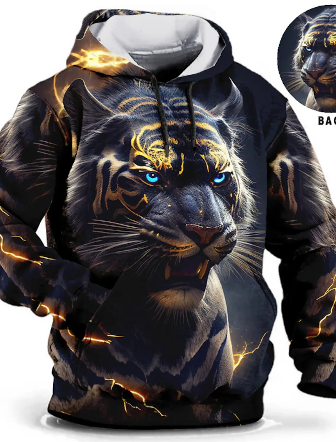 Мода унисекс Мужская графическая толстовка с капюшоном Животные Тигровые принты Ежедневный классический повседневный 3D пуловер Уличная одежда Толстовки с длинным рукавом с капюшоном