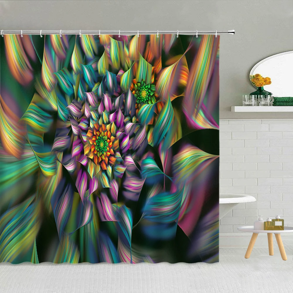Набор штор Глухой крючок для штор Вид на сад Цветочная ткань Занавеска для ванной комнаты BoX Экран для ванны