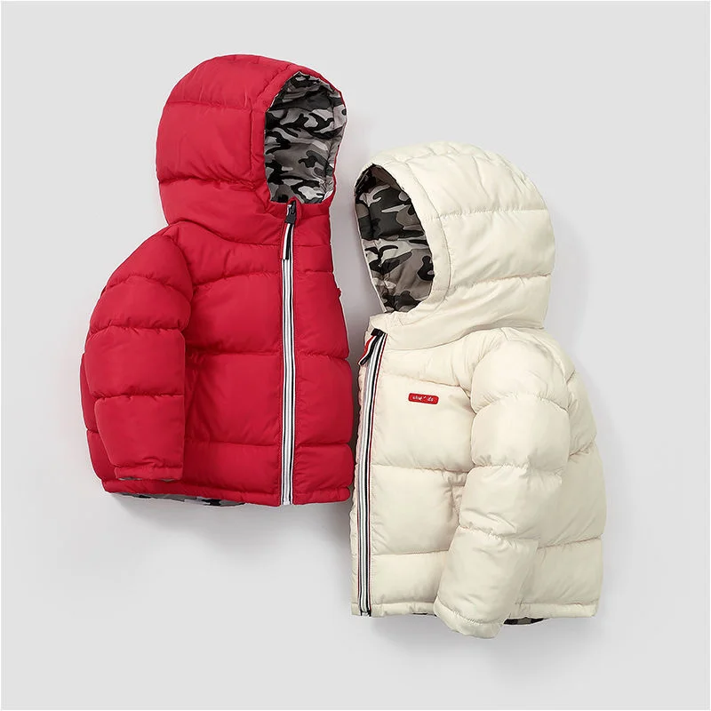 Новая детская пуховая хлопчатобумажная верхняя одежда двусторонняя одежда для мальчиков и девочек утолщенная зимняя хлопковая куртка детская куртка
