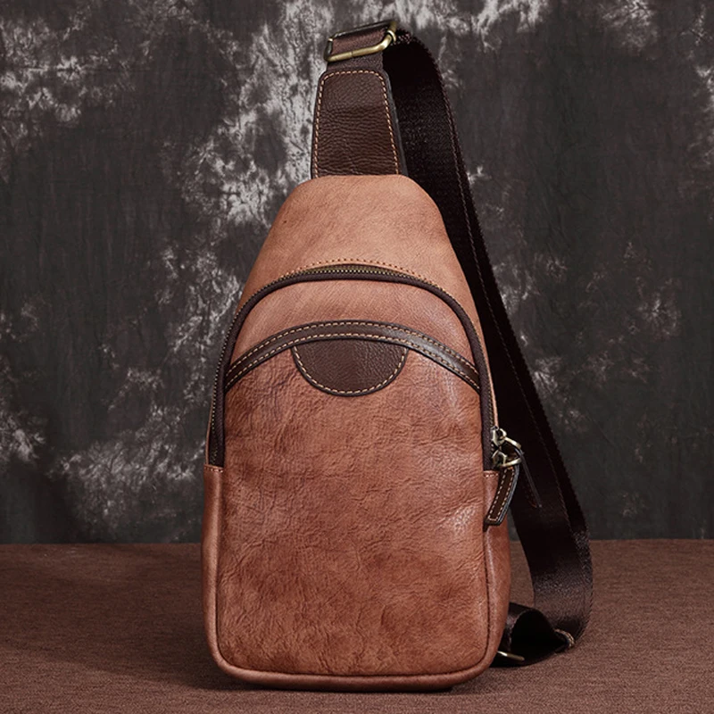 Новая модная нагрудная сумка из воловьей кожи из натуральной кожи для мужчин Ретро Универсальная сумка-мессенджер на одно плечо Мужская повседневная сумка через плечо T220