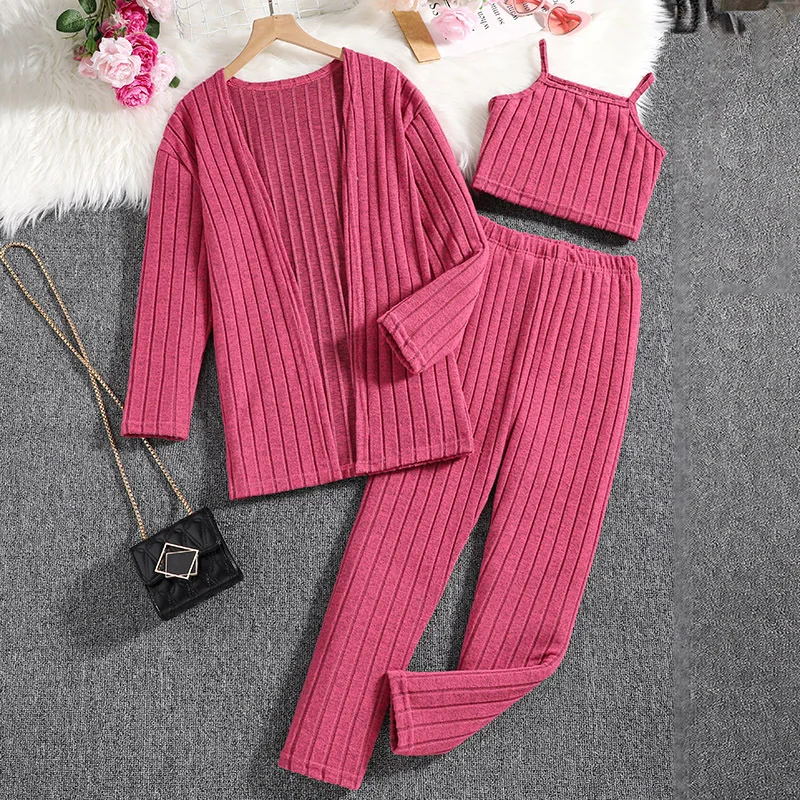 Новый комплект одежды Свитер для девочек с длинным рукавом Жилет Розовые брюки Юбки Симпатичные 2 шт. Наборы повседневная одежда для девочек 5-9T