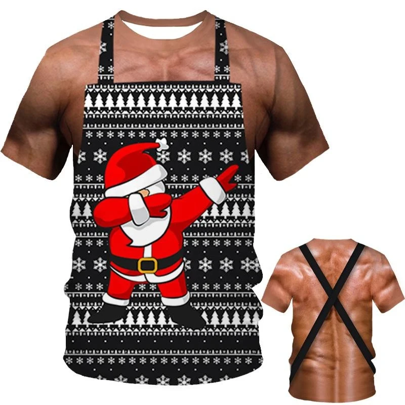Новый мускулистый человек Рождественское веселье 3D-печать Летняя модная футболка Повседневная мужская и женская футболка Топ 7 цветов