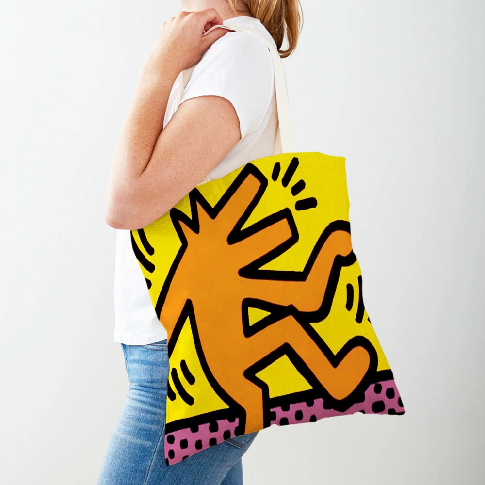 Повседневная красочная абстрактная женская сумка для покупок многоразовая модная двухсторонняя печать холст сумка для шоппера сумка для детей
