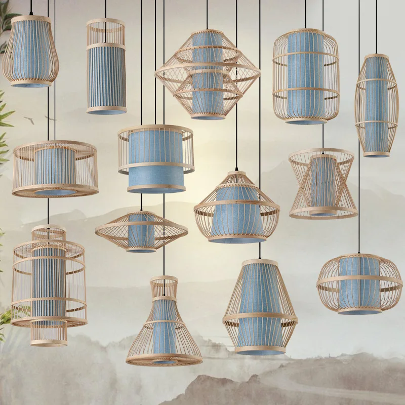 Подвесные светильники Бамбуковое плетение Бамбуковая люстра Дзен-чайная комната Ресторан с горячим горшком Свет Отель Балкон Ретро фонарь Огни