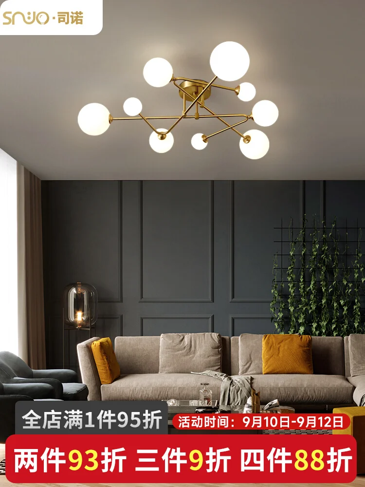 Полностью медная лампа в гостиной 2023 Новый потолочный светильник для небольшой квартиры Современный минималистичный дизайнер Мастер Спальня Моделирование