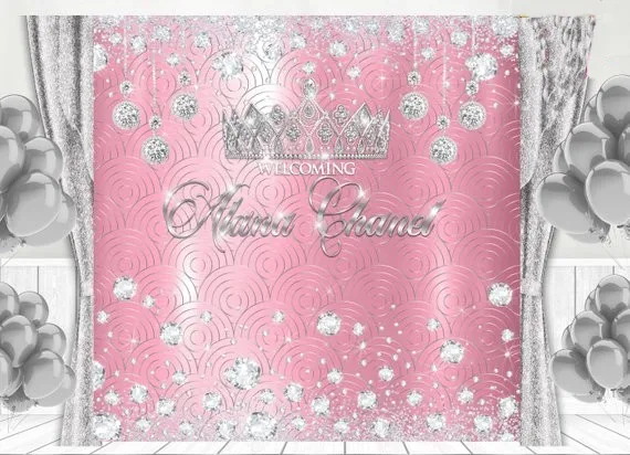 пользовательский Королева принцессы Сказочная Тиара Бриллиант Розовый фон Высококачественная компьютерная печать Фон для вечеринки