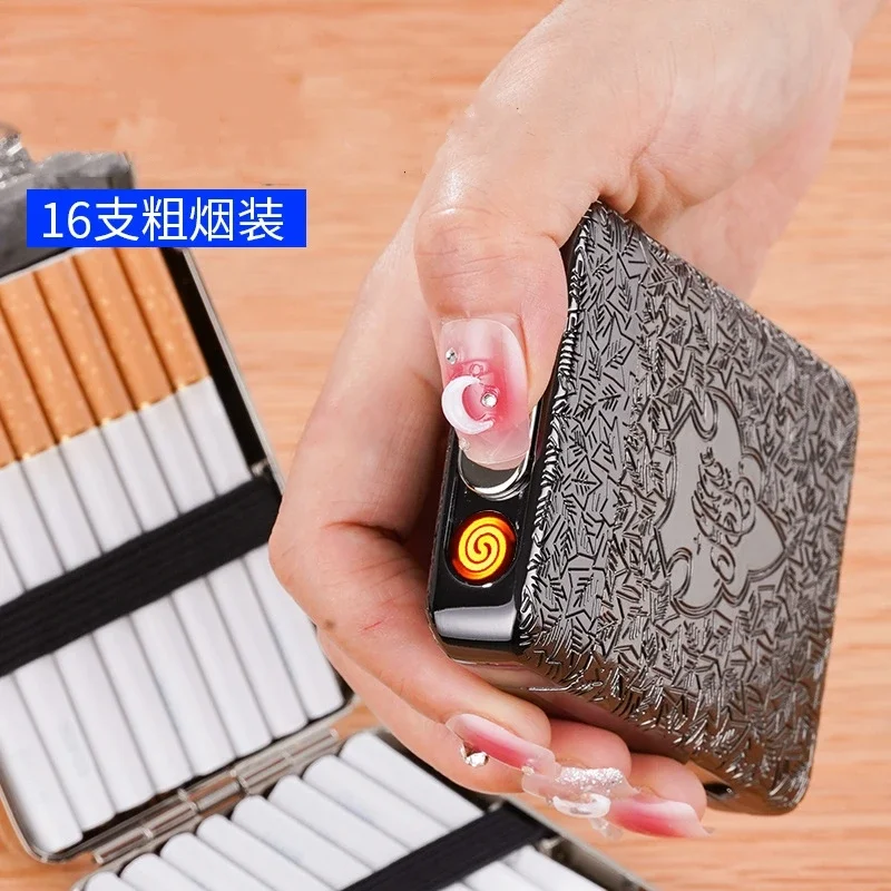  Портсигар USB Зарядка Зажигалка 16 шт. Емкость Контейнер для хранения сигарет Коробка Ветрозащитная зажигалка Держатель для табака Гаджеты