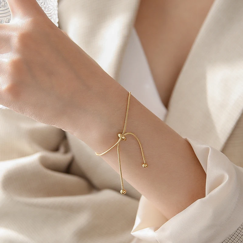  простой дизайн из нержавеющей стали выдвижной регулируемый браслет золотой цвет змея цепь браслет для женщин девочек мужчин бусины ювелирные изделия подарок