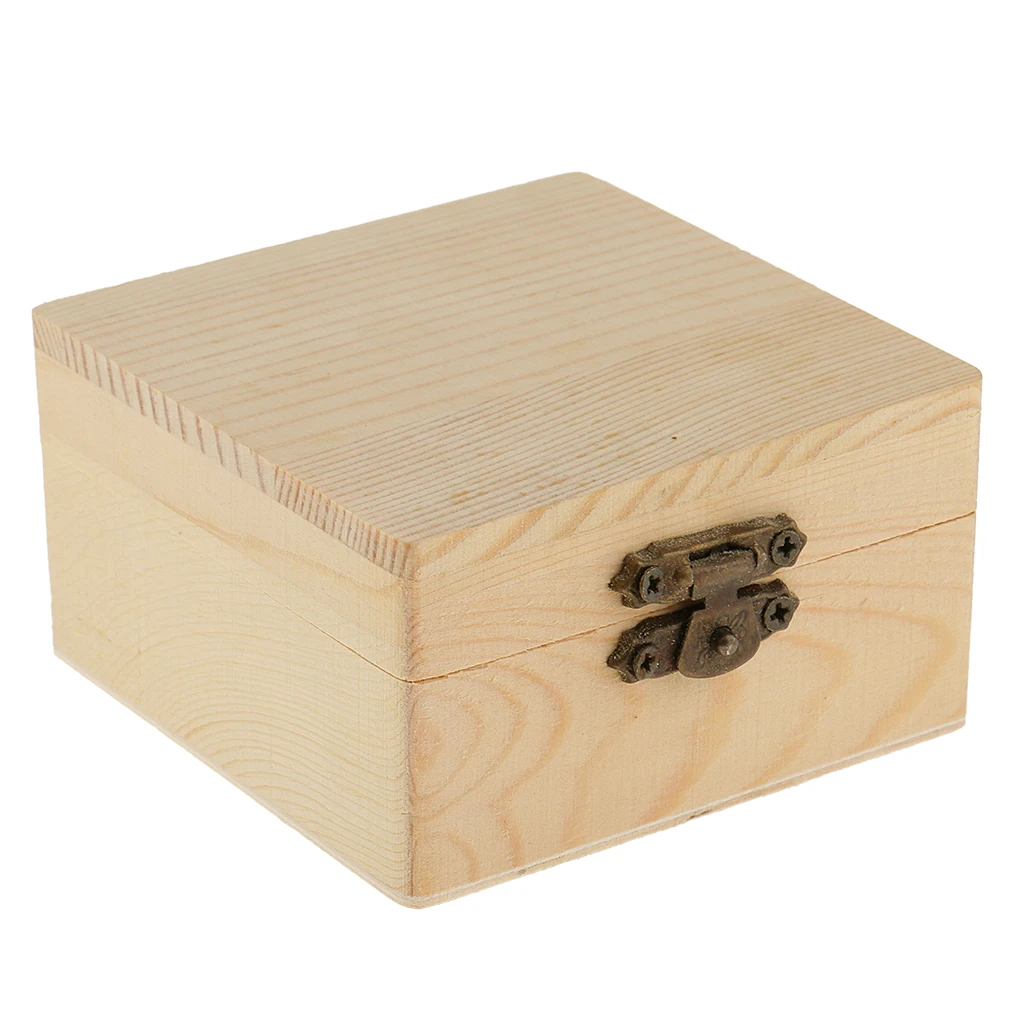 Пустая незаконченная деревянная коробка квадратной формы Подарочная шкатулка для ювелирных изделий DIY Основа для детей Игрушки Ремесла