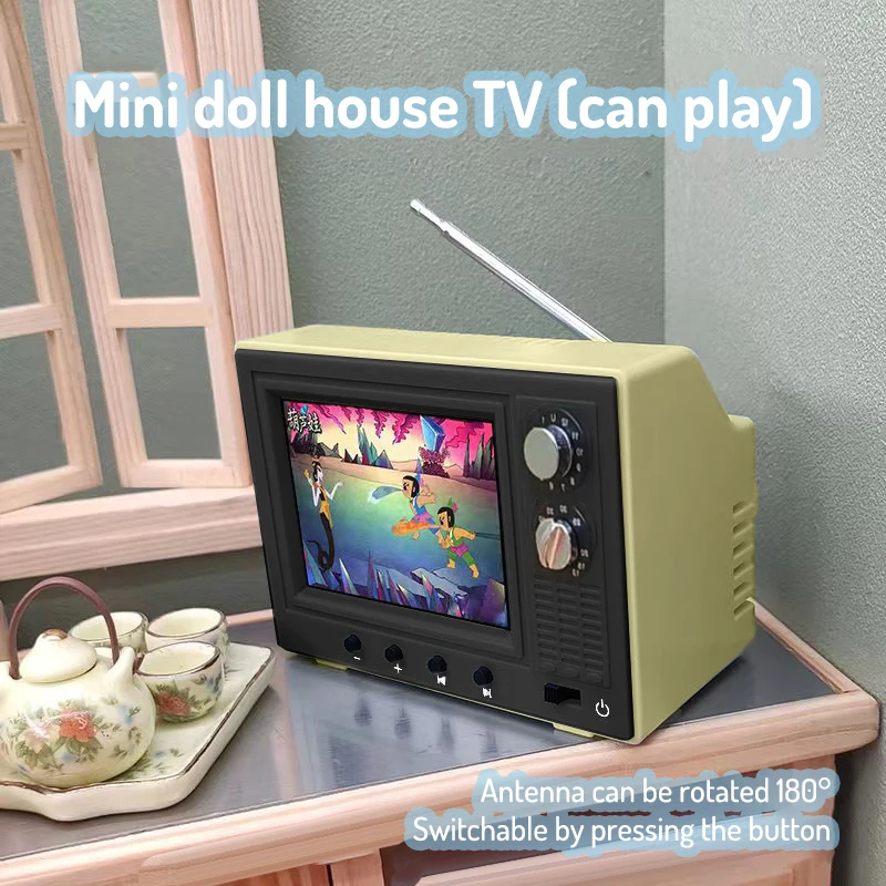 ретро мини-телевизор можно воспроизвести мультяшную игрушку кукольный домик сцена модель миниатюрный телевизор модель игрушки кухонная мебель играбельное видео